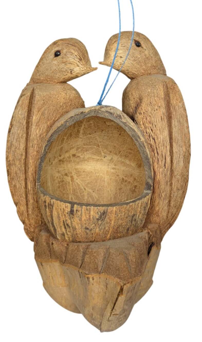 Coconut Shell Bird Feeder Love Birds 9" x 5" x 4.5"